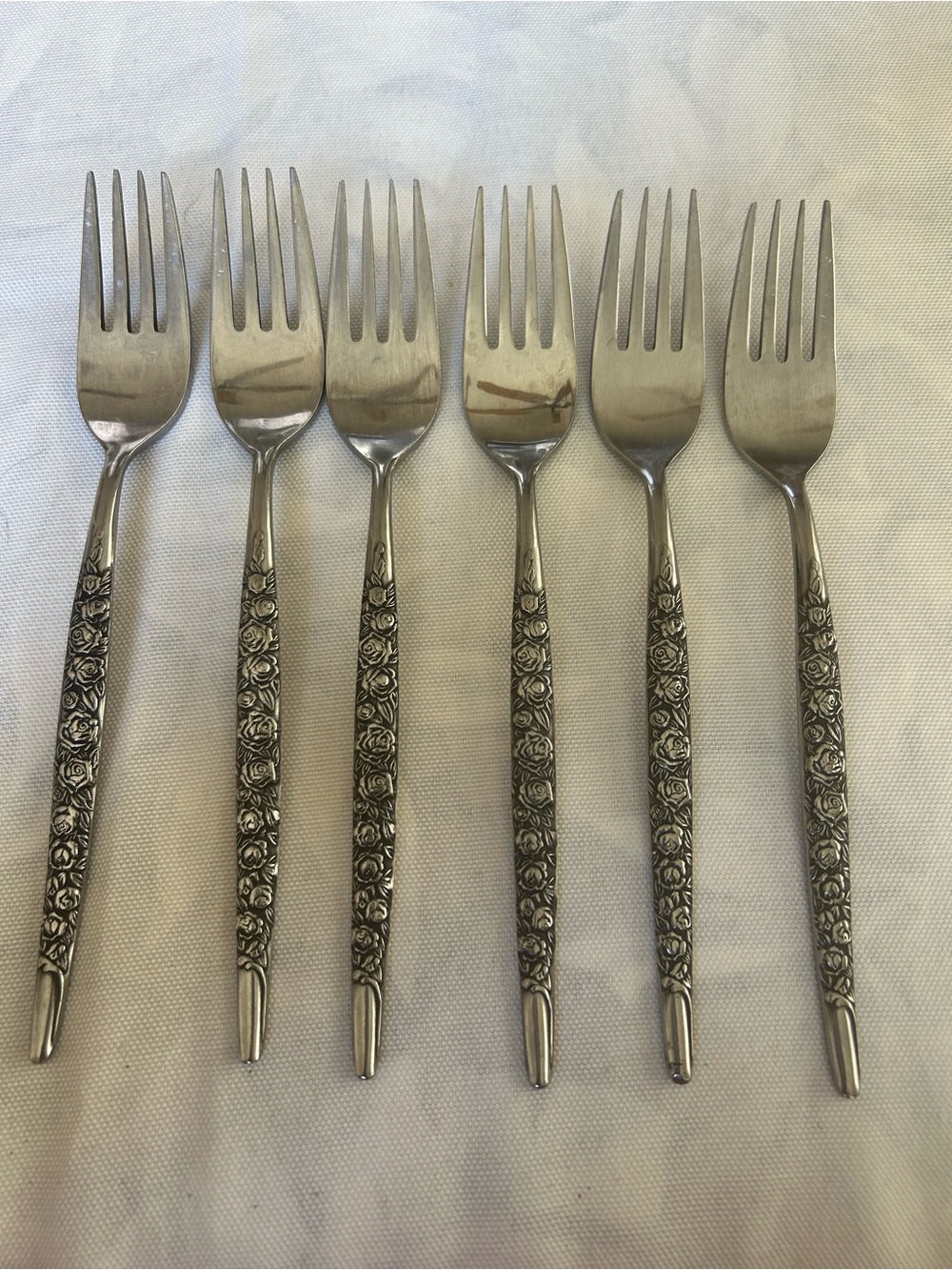 National Stainless Rio Vista Floral Roses Set Of 6 Dinner Fork. 7 1/4” Japan